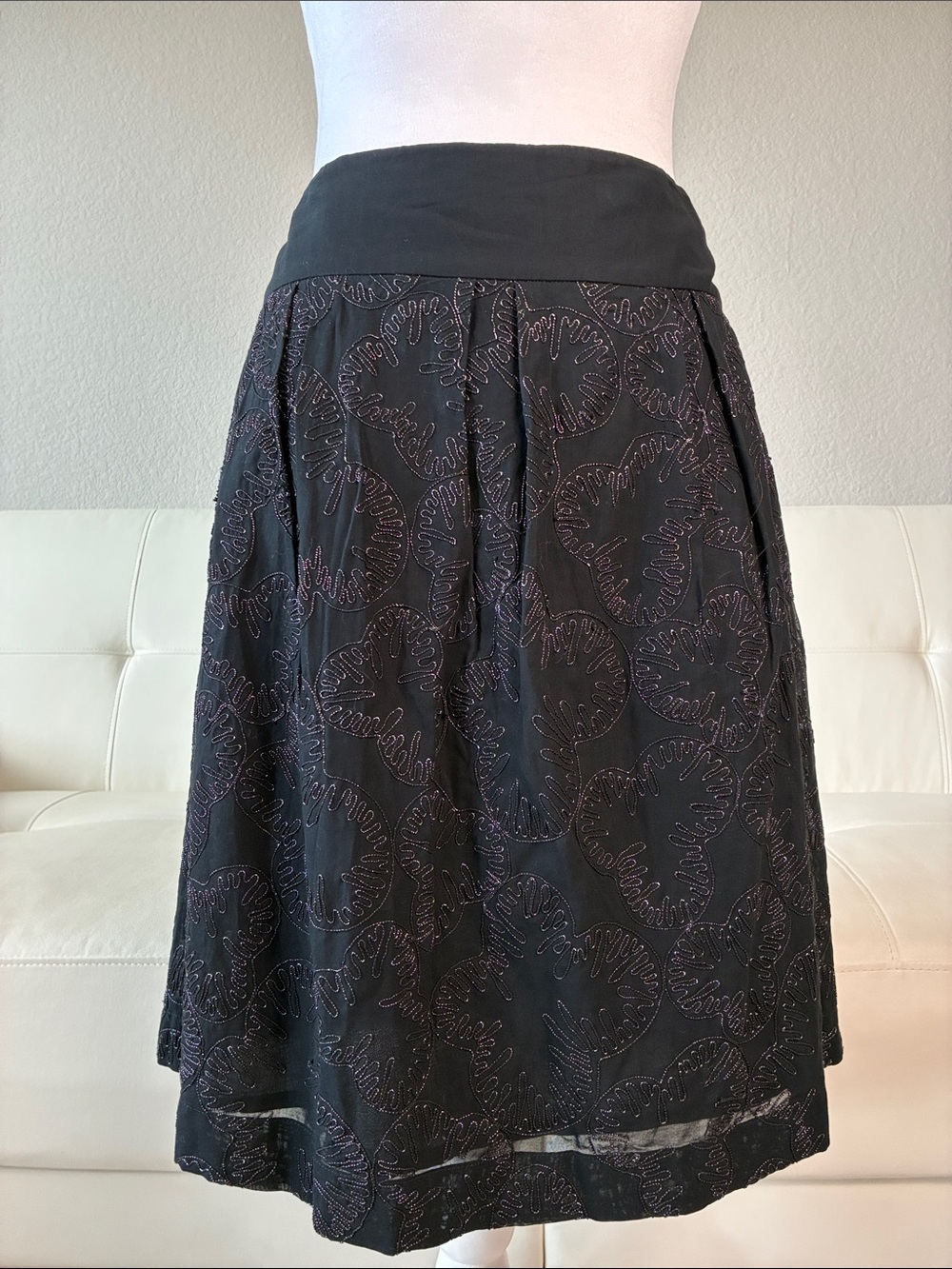 French Connection Black Midi Skirt with Embroidered Motif